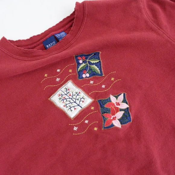 Vintage 90'S Basic Editions Maroon Floral Springtime Crewneck Sweater XL - Picture 9 of 10